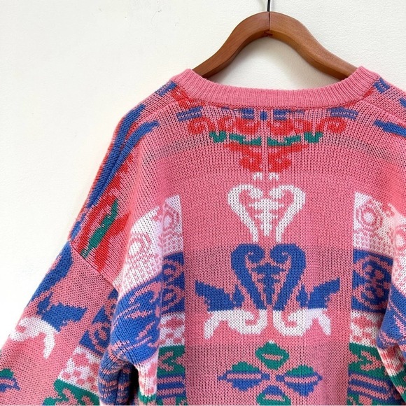 Vintage Pink 80s 90s Lindsay Gray Cardigan Sweater Made in Korea, Size Medium - Picture 8 of 14